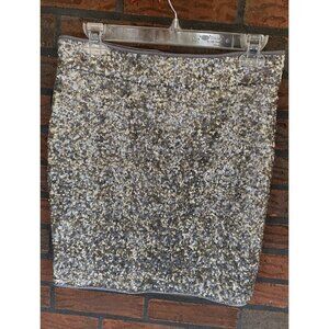 Cache Silver Sequin Skirt Size 4 Straight Pencil Party Lined Back Zipper NWT